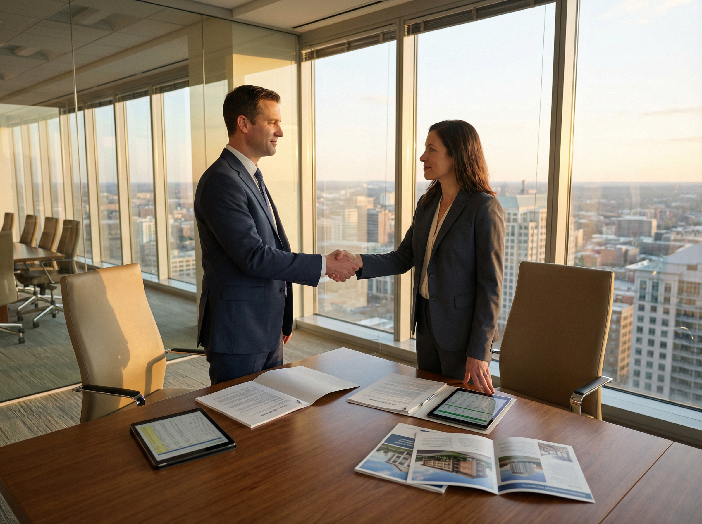 Commercial lending professionals reviewing loan documents